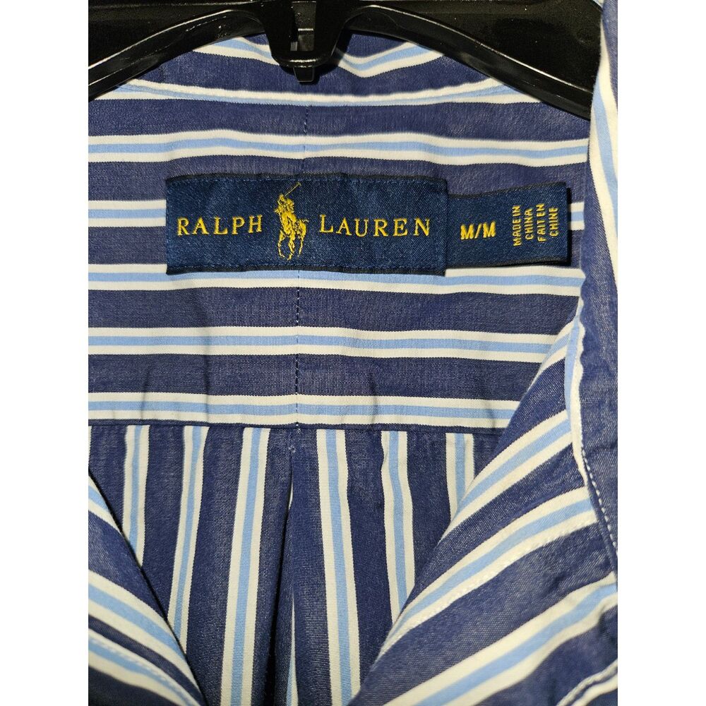 POLO RALPH LAUREN Blue Striped Button Down Dress Shirt 100% Cotton Medium - Picture 2 of 6